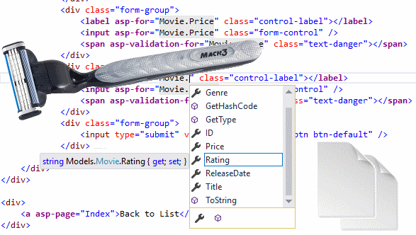 ASP.NET Core Razor Pages Rasierer Seiten asp-for Models.Movie.Rating